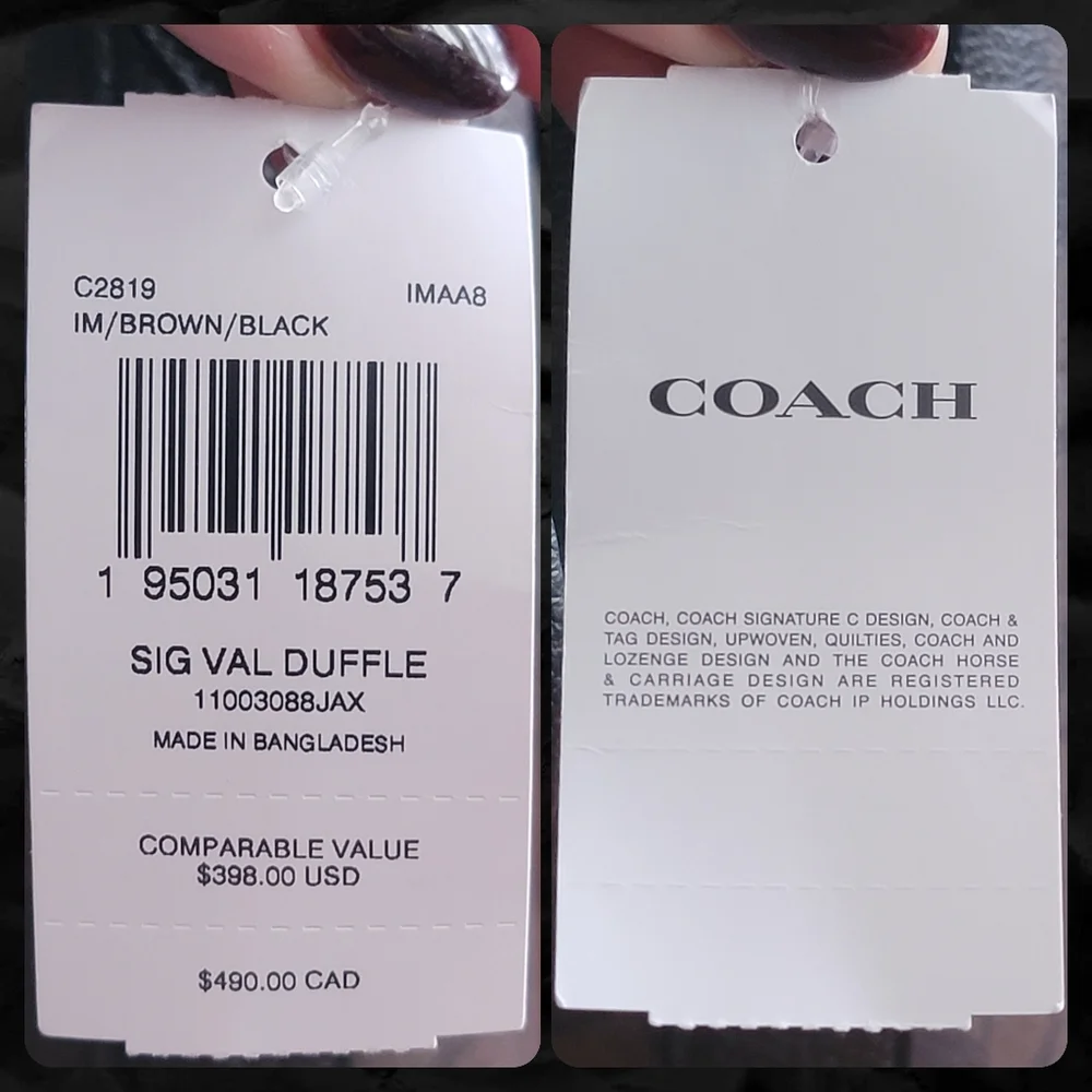 Coach C2819 Val Duffle Signature Brown Black Coated Canvas Shoulder Bag NWT
